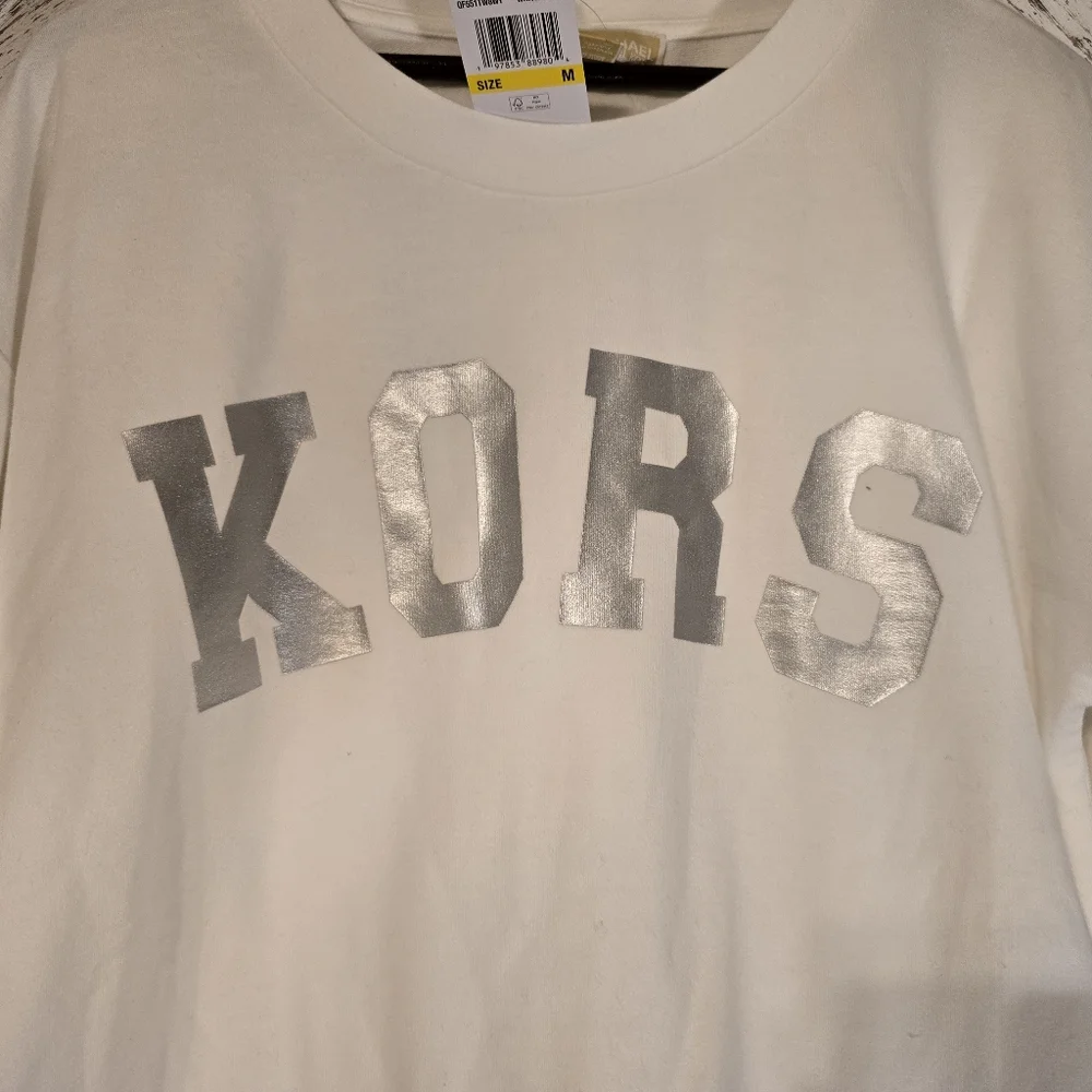 Michael Kors NWT Silver Foil Logo Crewneck Sweatshirt White Size M
